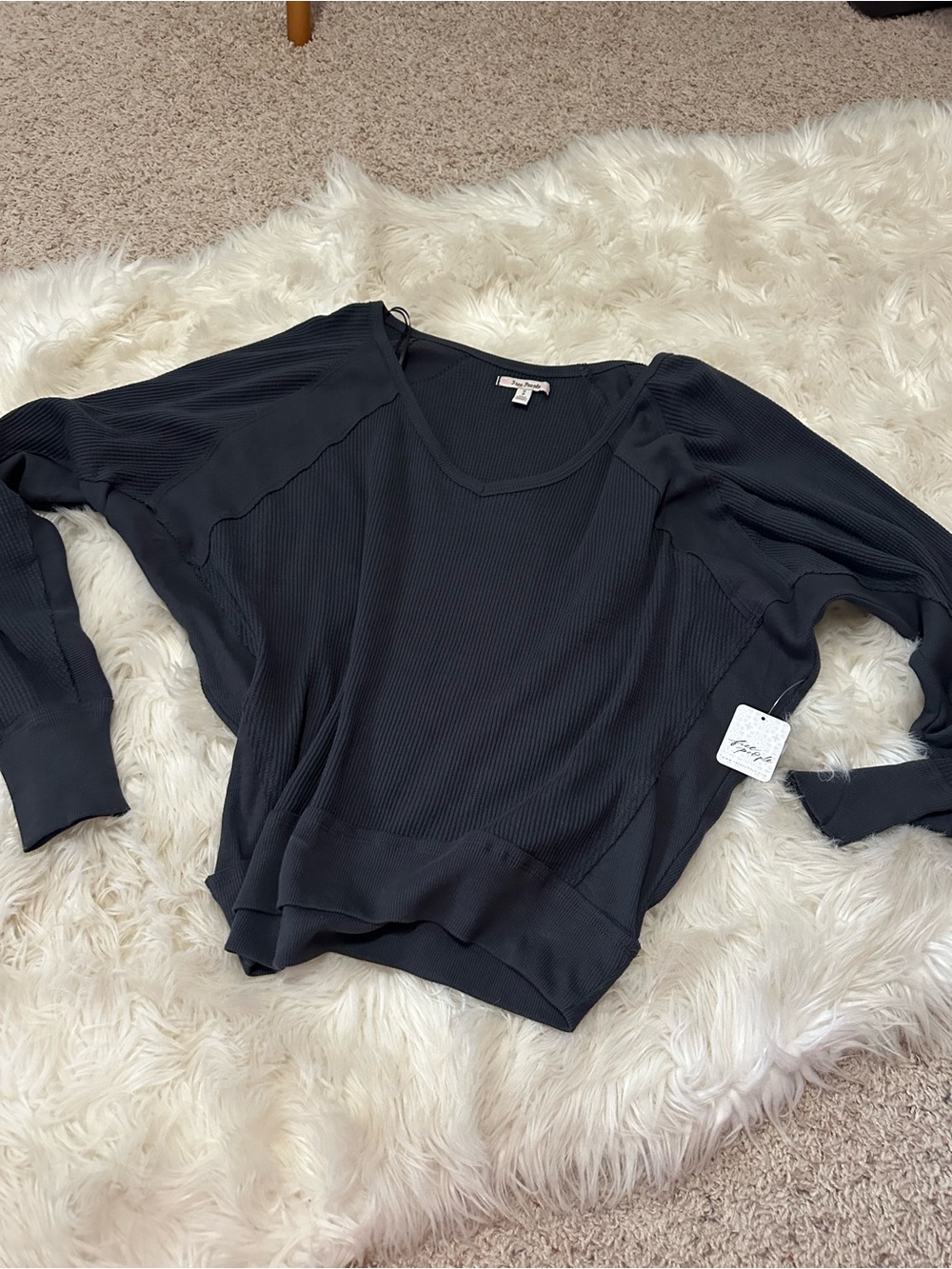 New with tags Free People Black Ribbed off the shoulder Long Sleeve Top